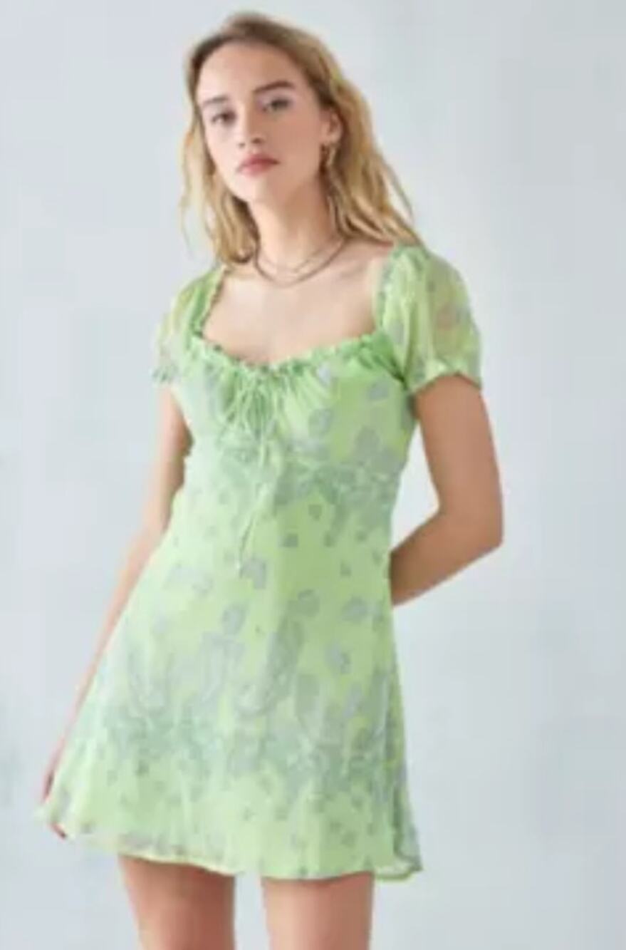 Urban Outfitters Green Paisley Becca Puff Sleeve Mini Dress M